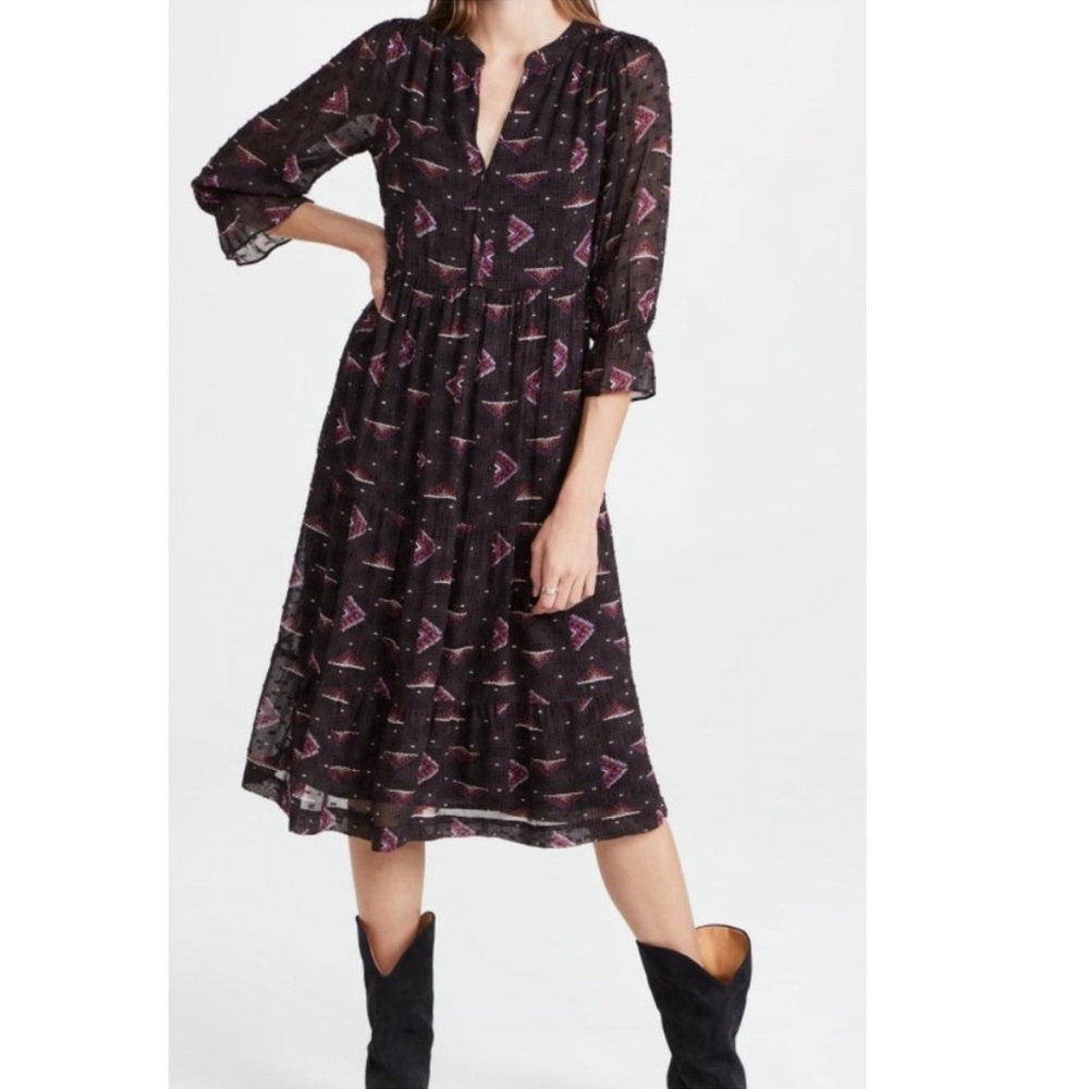 ba&sh Black Midi Dress with Pink Print